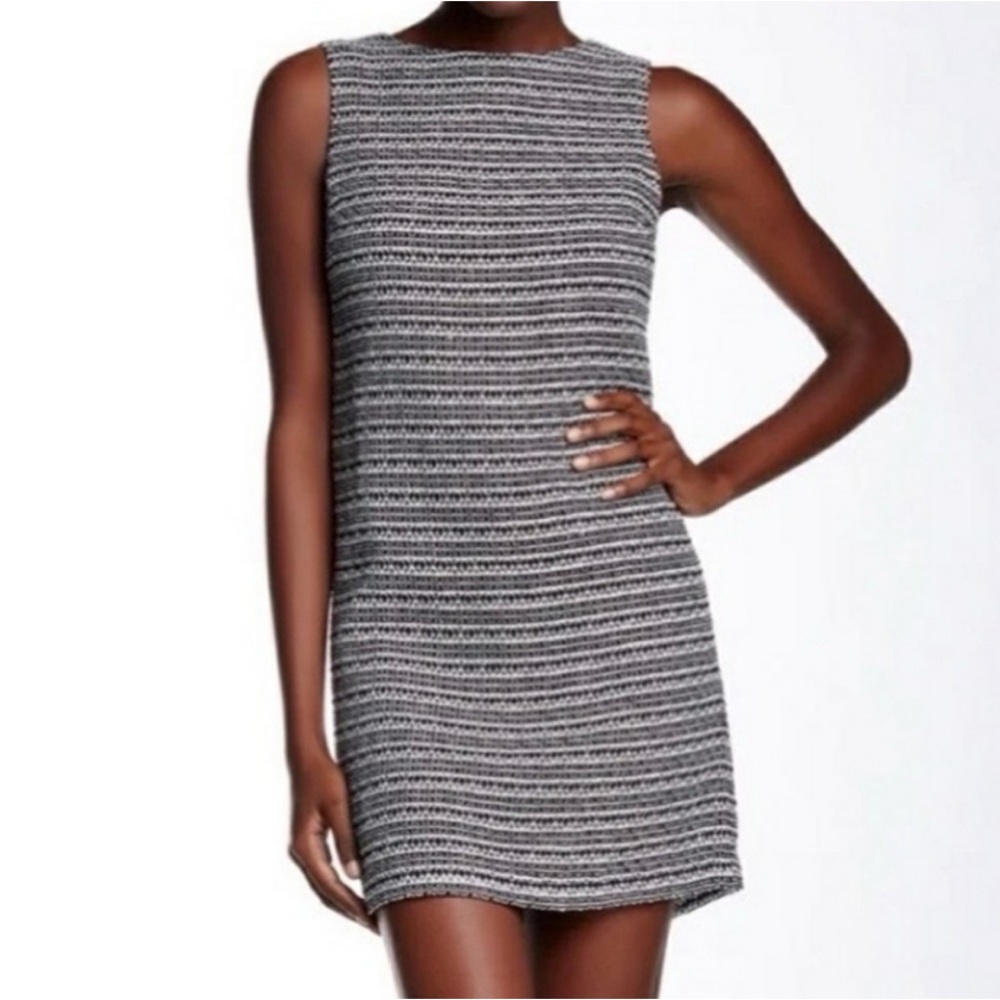 Alice + Olivia Clyde Black and White Striped Tweed Mini Shift Dress, Size 2